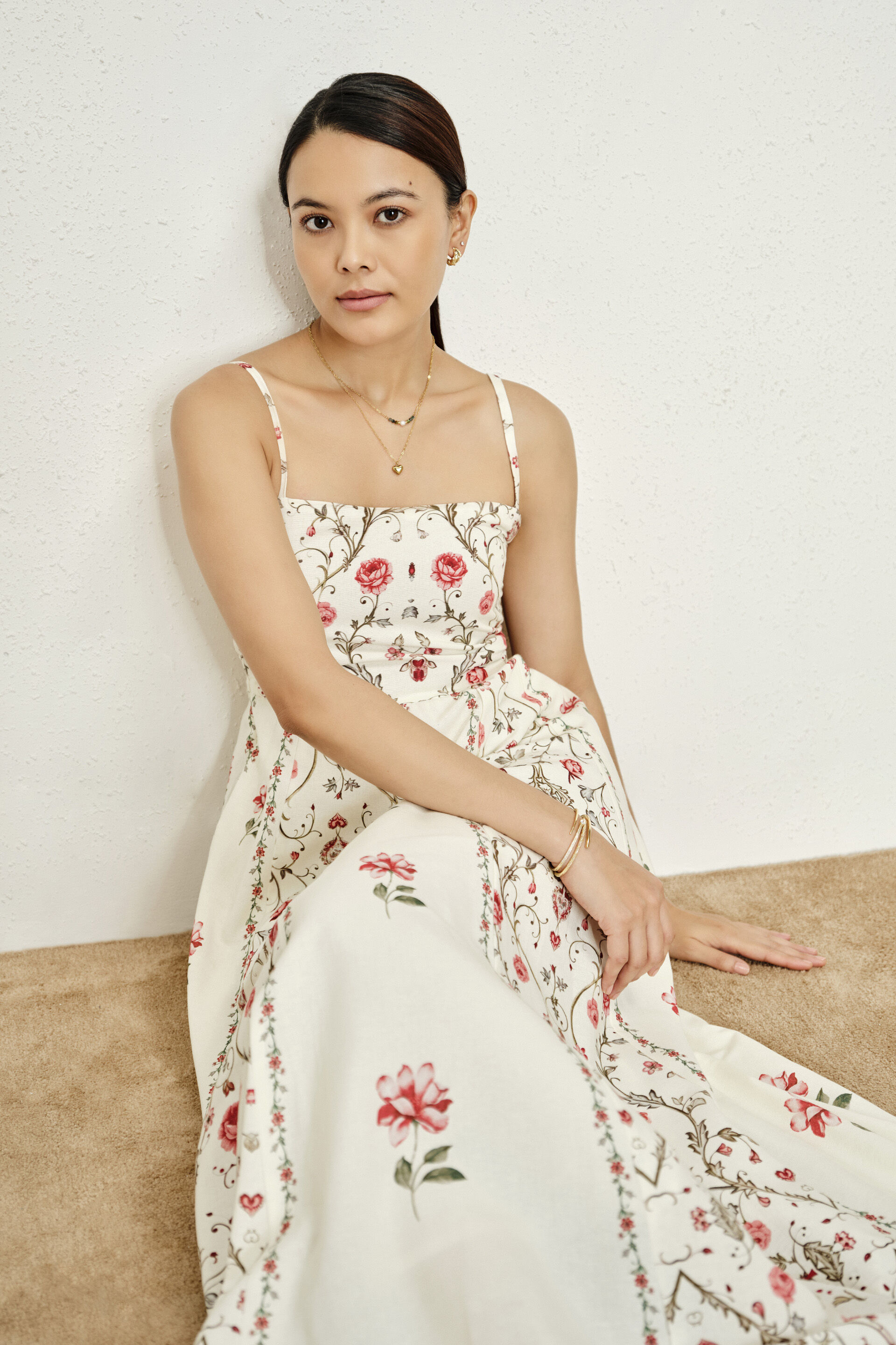 Samaria Cream Floral Dress, Cream, image 3